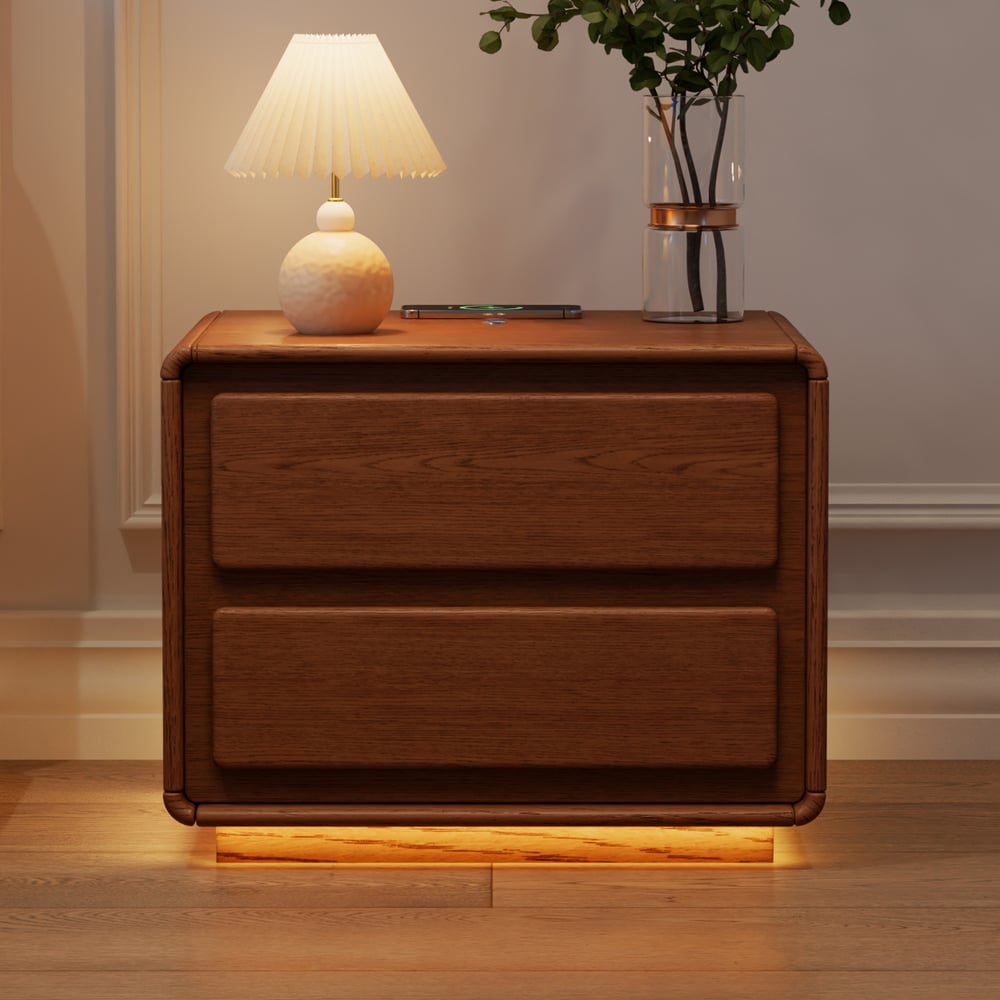 Haloa Walnut 2-Drawer LED Nightstand with Charging Station window image