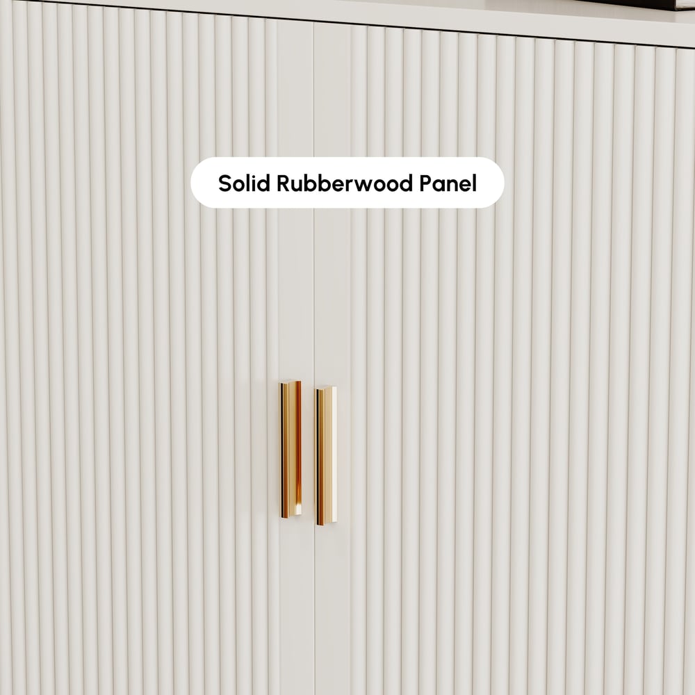 37" Warm White Shoe Storage Fluted Entryway Cabinet, Right Hand window image