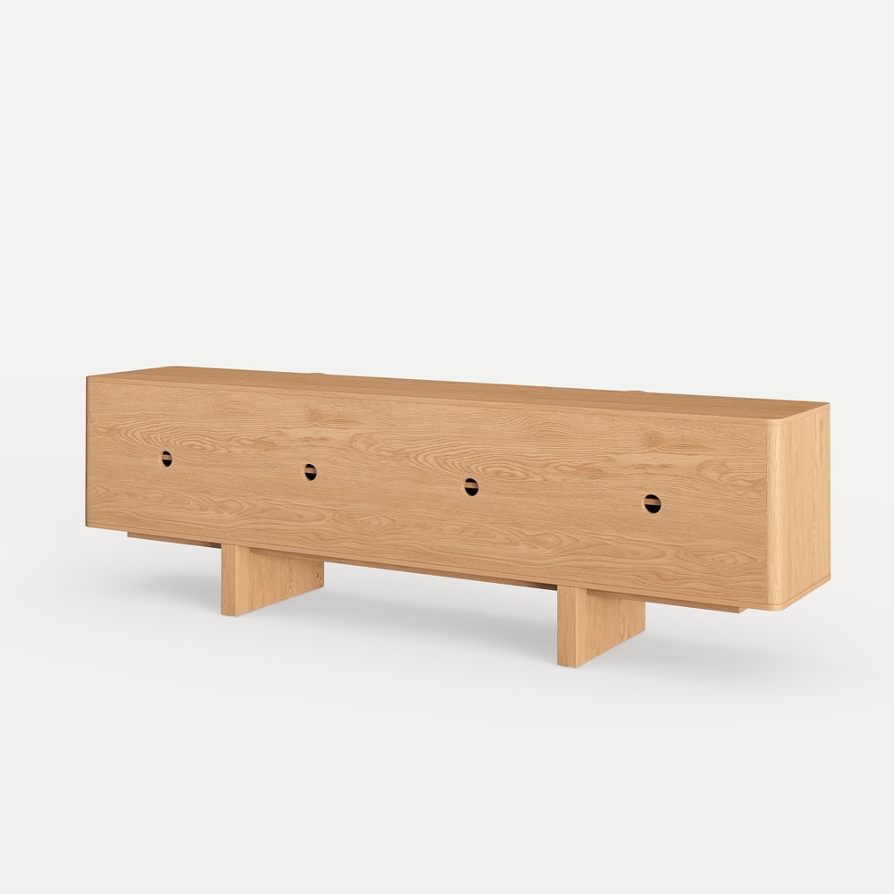 80" Solid Wood Fluted Natural TV Stand with Cabinets window image