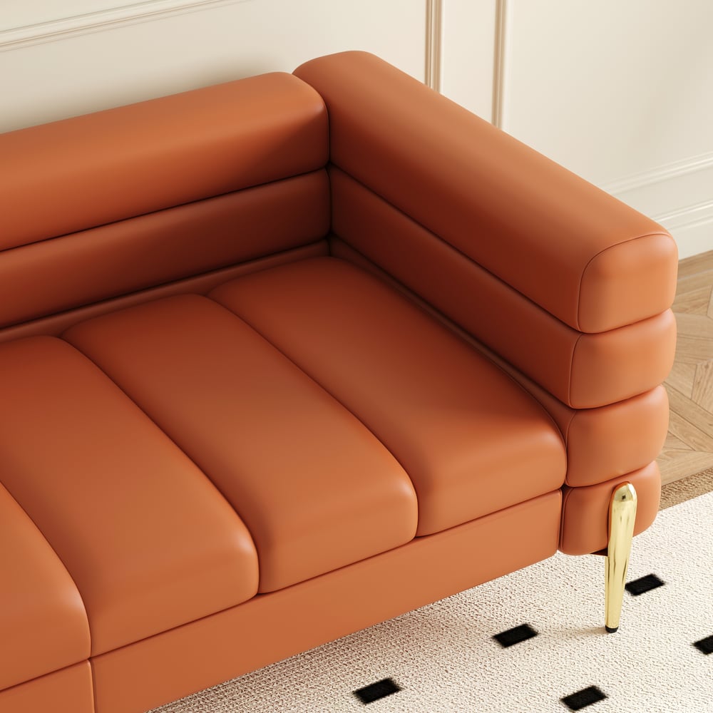 Set divano 3 pezzi Axial con divano chaise longue, pouf e poltrona d'accento Immagine della finestra
