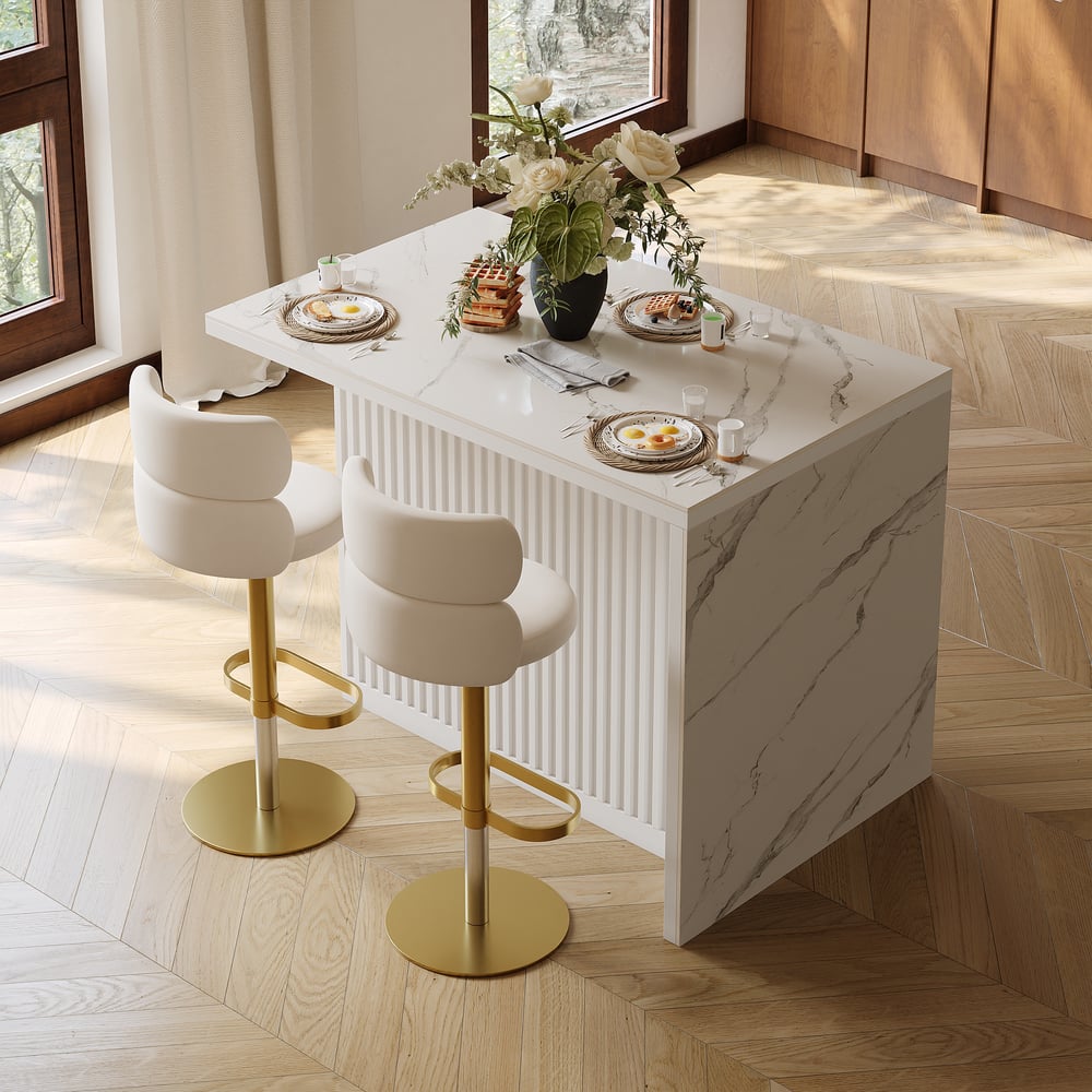 Modern 127 cm Glossy Sintered Stone Kitchen Island with Storage, White window image