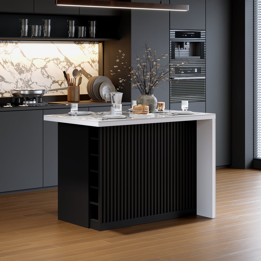 Modern 1270 mm Glossy Sintered Stone Kitchen Island with Storage, White & Black window image