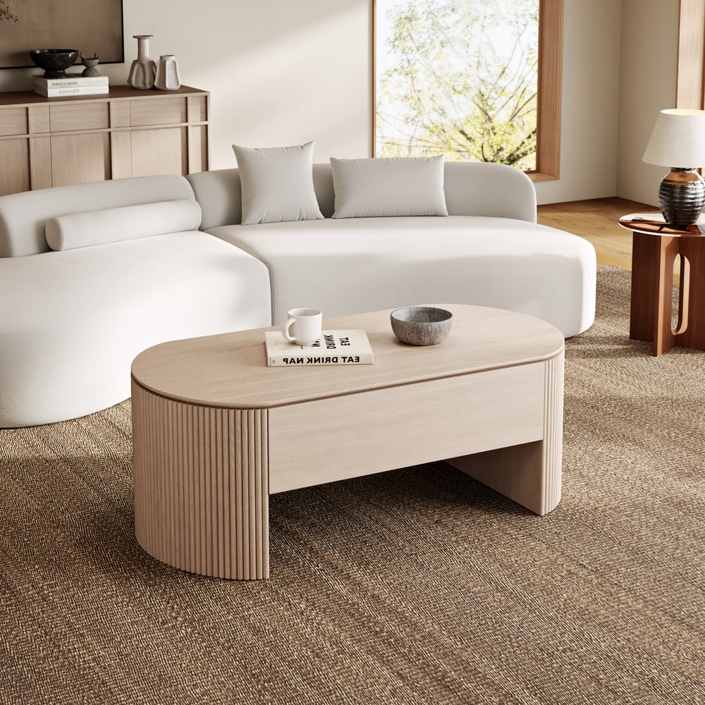 Mesa de Centro Retrátil Oval de 47" Mid-Century Modern Imagem da janela