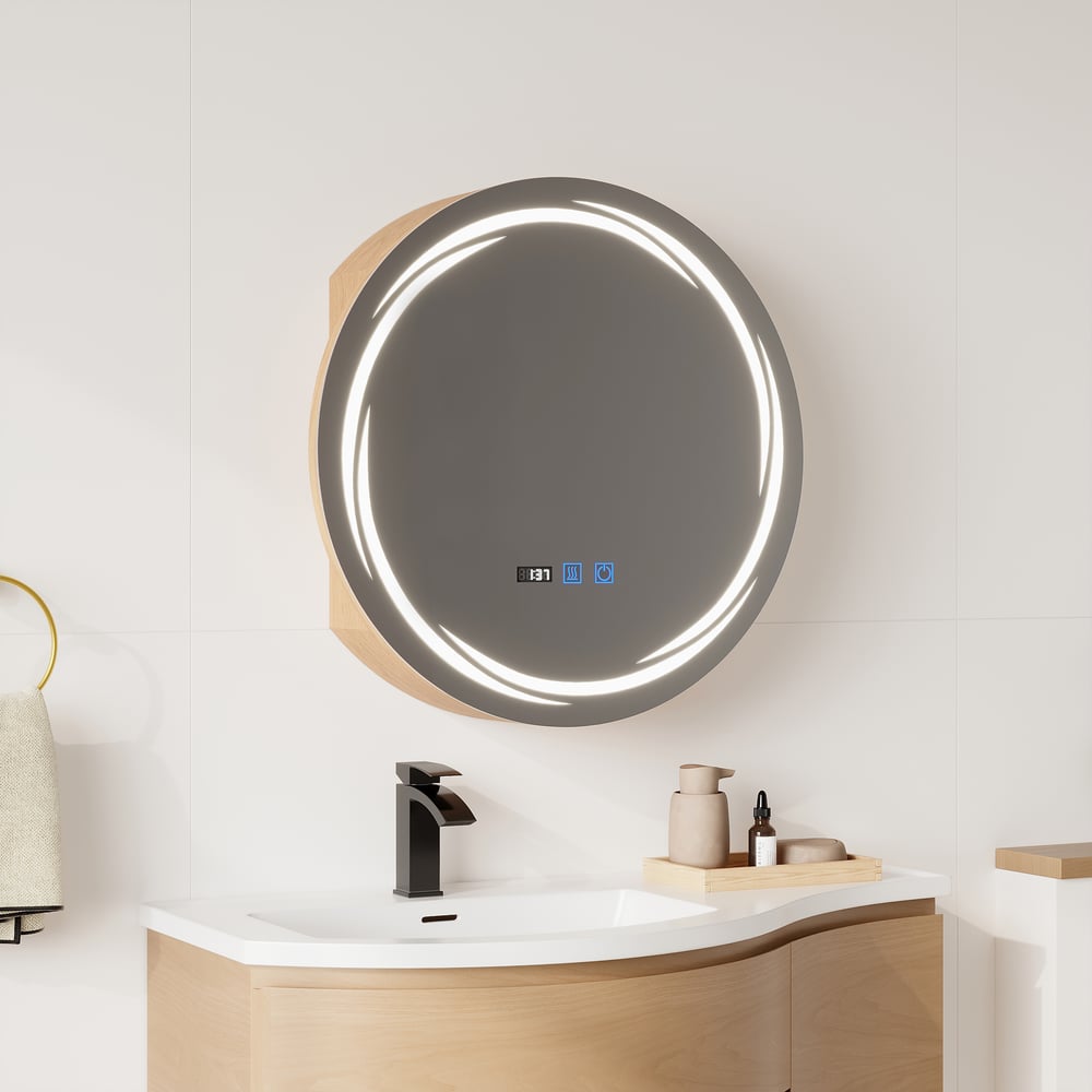 24" Round LED Natural Medicine Cabinet with Storage, Anti-Fog, Dimmable window image