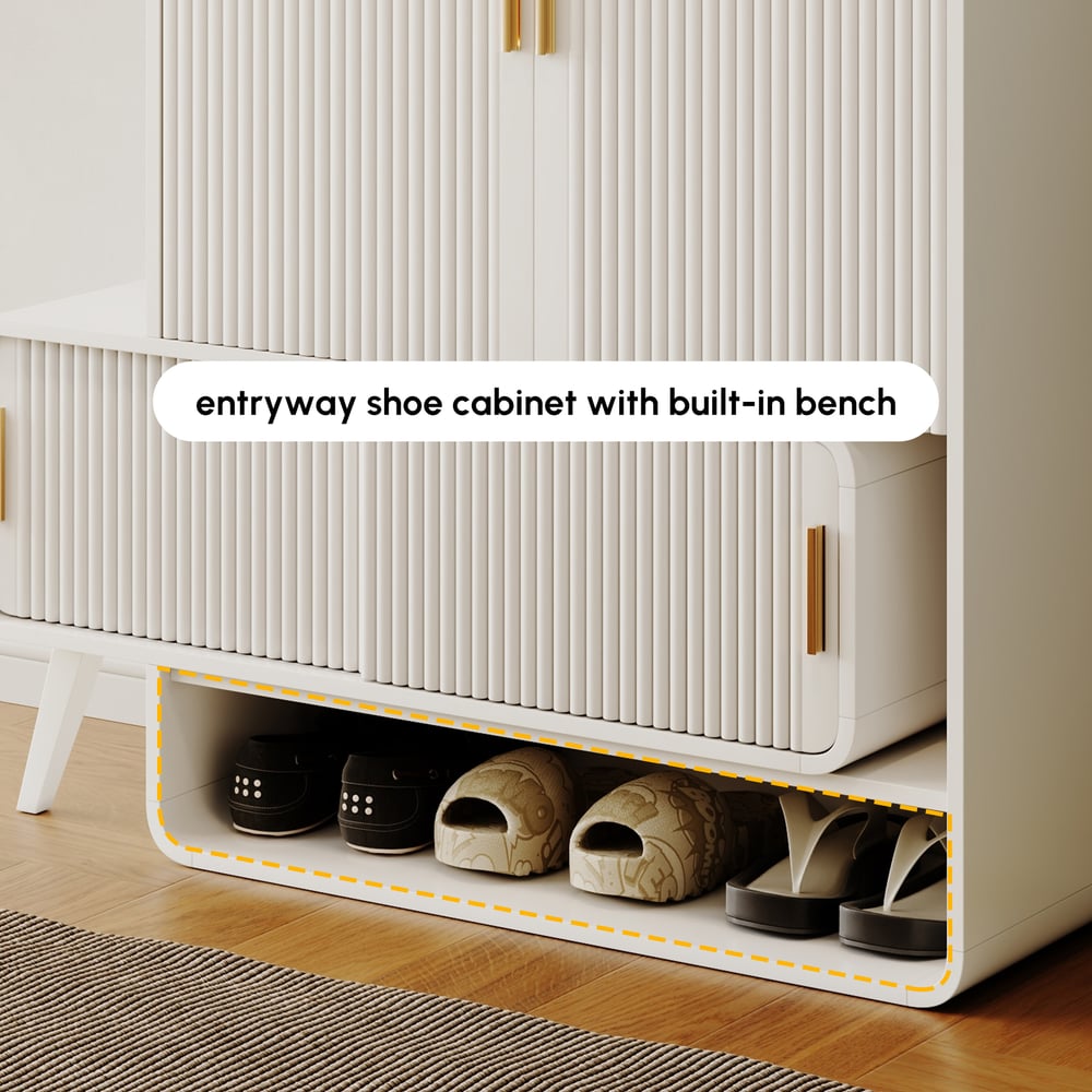 37" Warm White Shoe Storage Fluted Entryway Cabinet,Left Hand window image