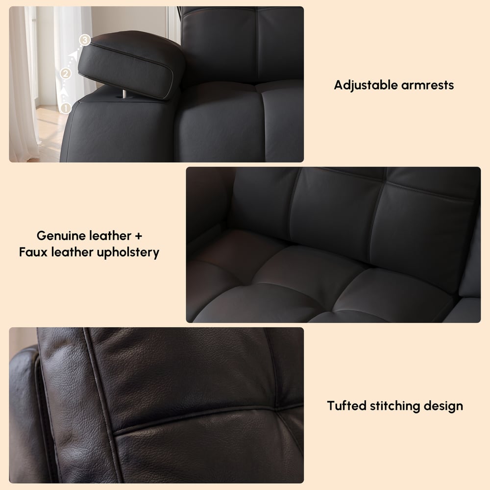 130" 3-Seater Genuine Leather Power Convertible Sleeper Sofa with Adjustable Armrests window image