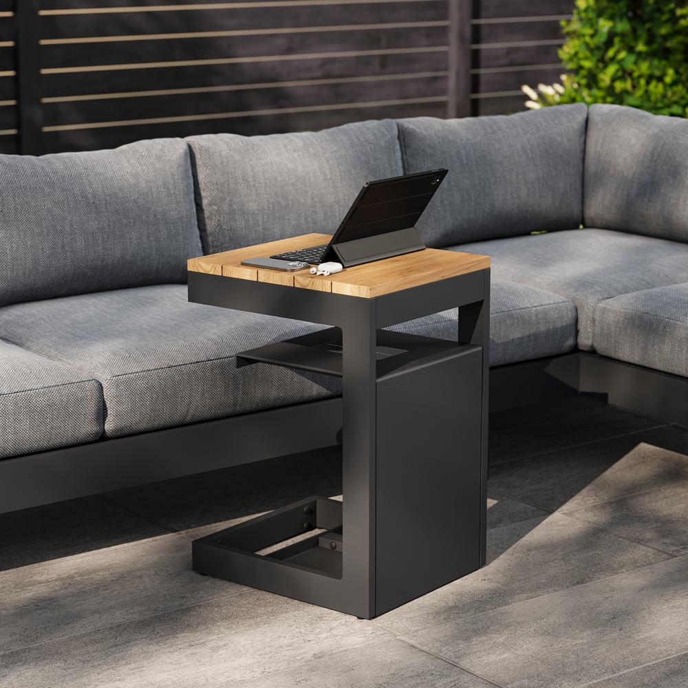 Tevara Outdoor Teak & Aluminum Solar Side Table (17") window image