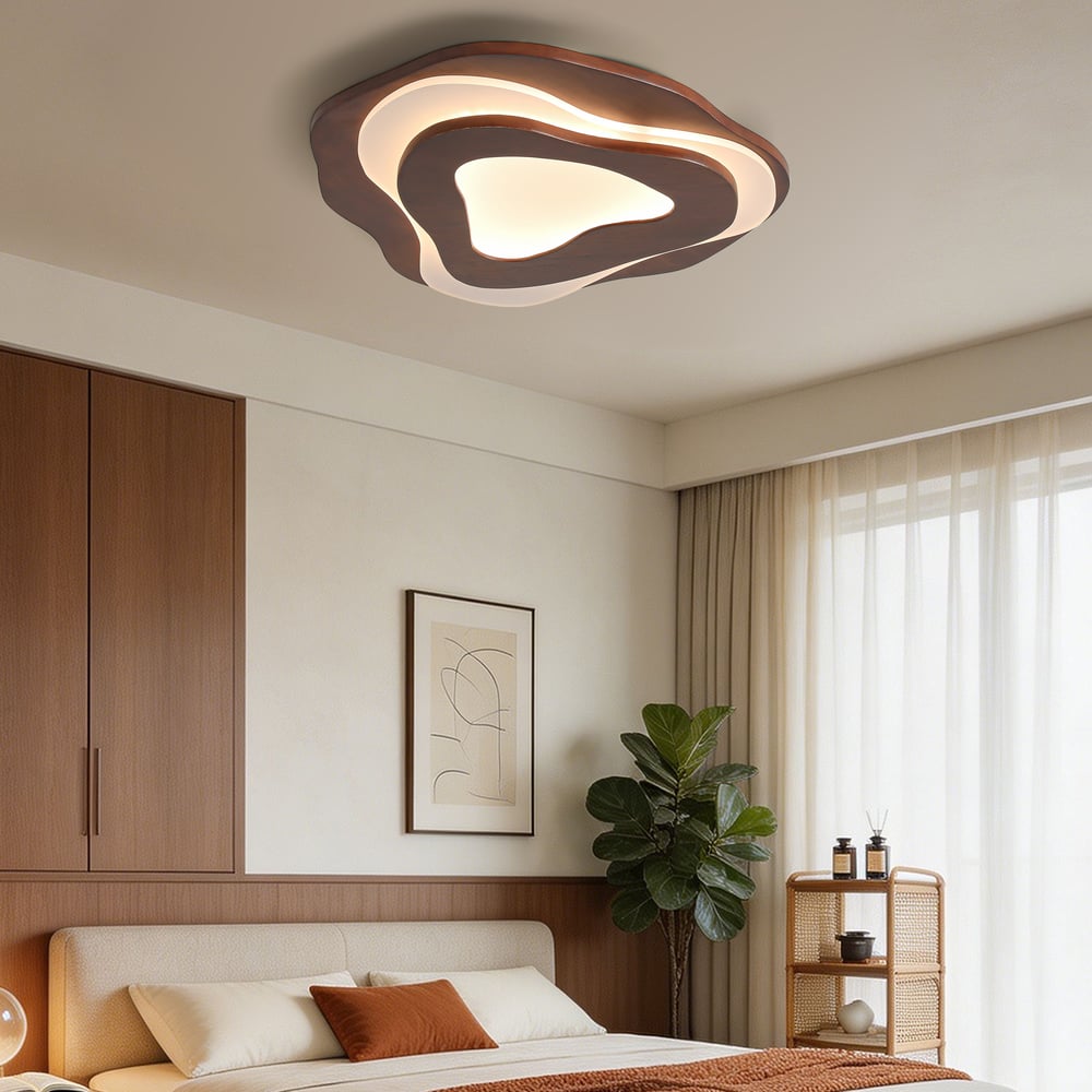 Nordic Walnut Flush Mount LED Irregular Shape Ceiling Light window image