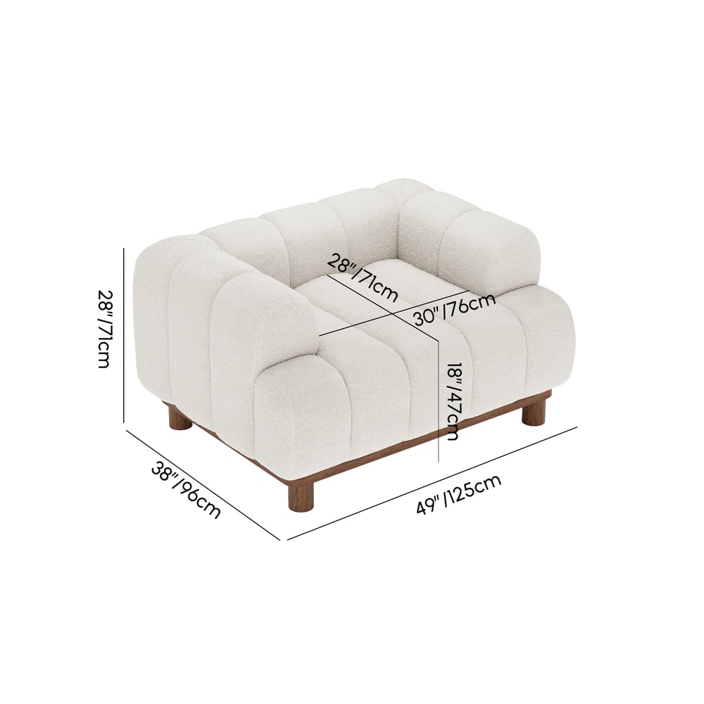 49" Boucle Lounge Accent Chair with Armrest and Wood Legs weights dimensions image