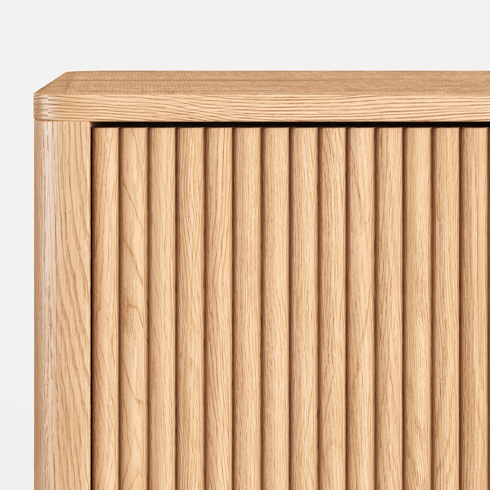 80" Solid Wood Fluted Natural TV Stand with Cabinets window image