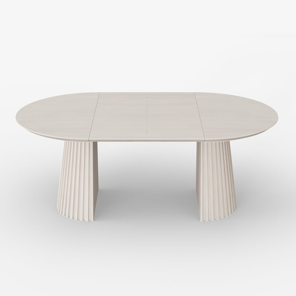 Modern 47"-79" Extendable Whitewash Wood Dining Table with Fluted Base, Seats 4-6 window image