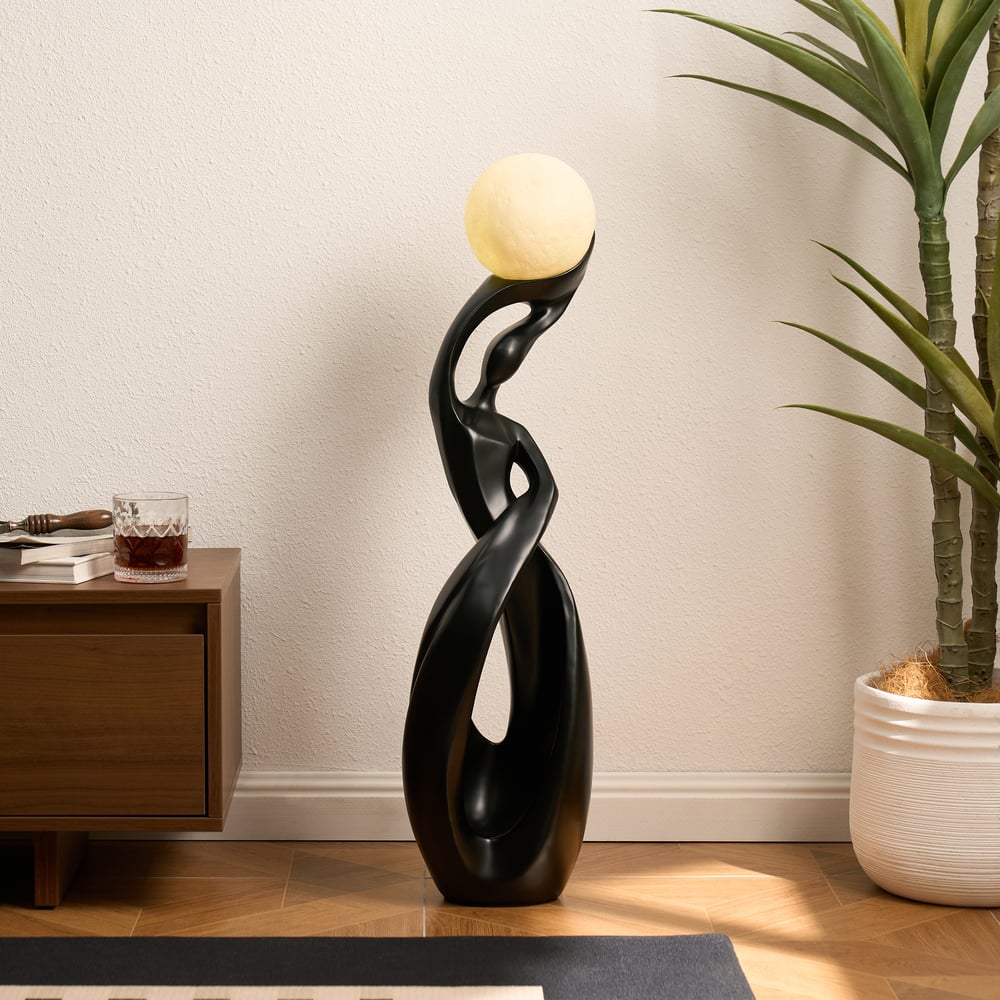 815mm Abstract Black Sculpture Lamp with LED Ball, Touch & Remote Control, Rechargeable window image