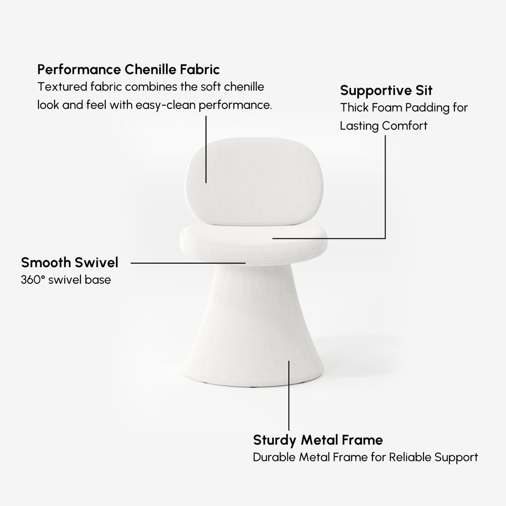 Warm White Performance Chenille Swivel Dining Chair, 1 Piece window image