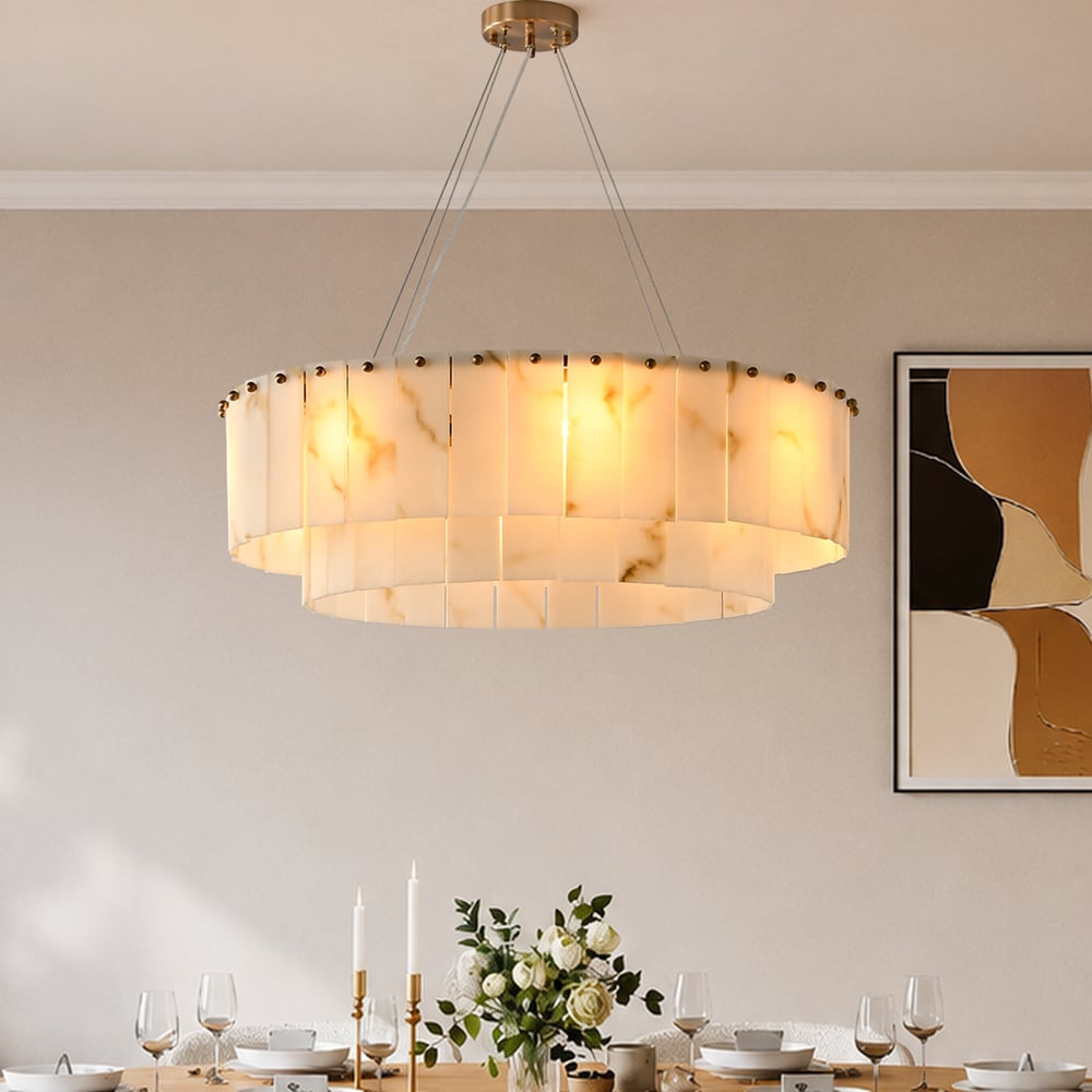 8-Light Tiered Chandelier Alabaster-Look 24" window image