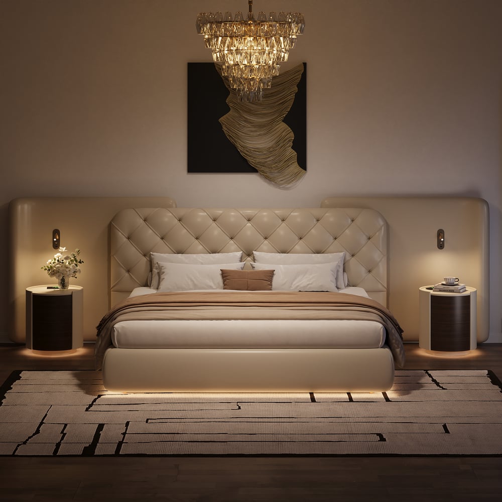 King Genuine Leather Wide Tufted Bedroom Set window image