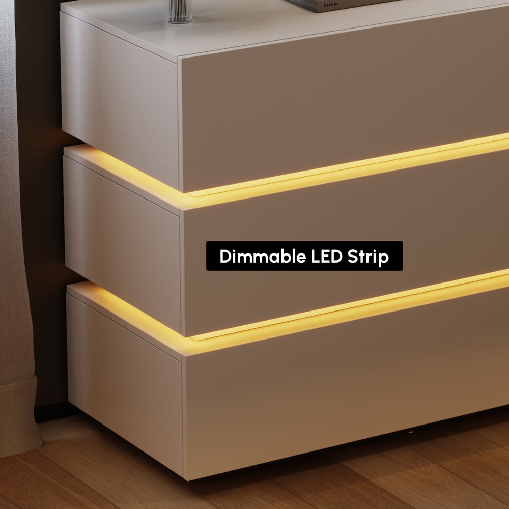 Commode à 3 tiroirs à DEL Lumio de 39 po avec borne de recharge image de fenêtre