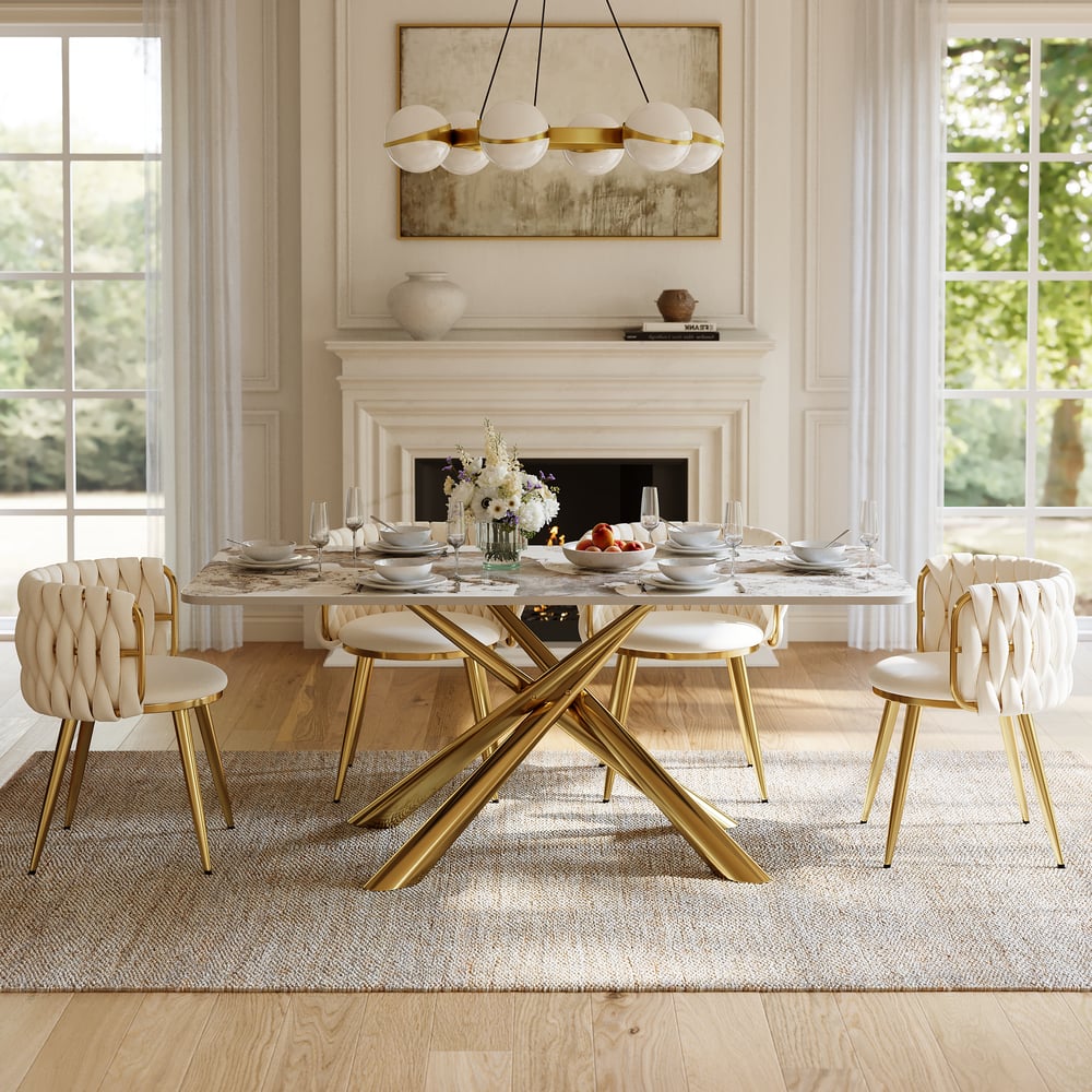 Dining Set 200 cm Rectangle Glossy Pandora Sintered Stone Dining Table with 6 Chairs window image