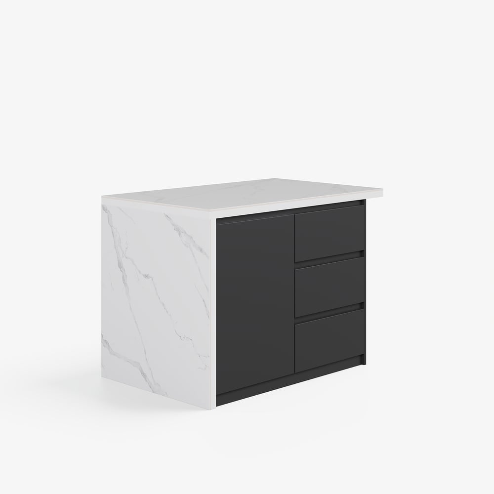 Modern 1270 mm Glossy Sintered Stone Kitchen Island with Storage, White & Black window image