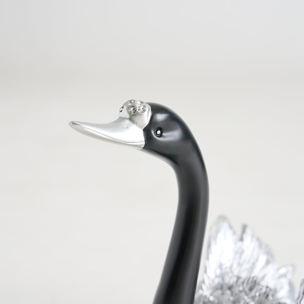 2-Piece Resin Swan Figurines – Elegant Black & Silver Swan Decorative Storage Set window image