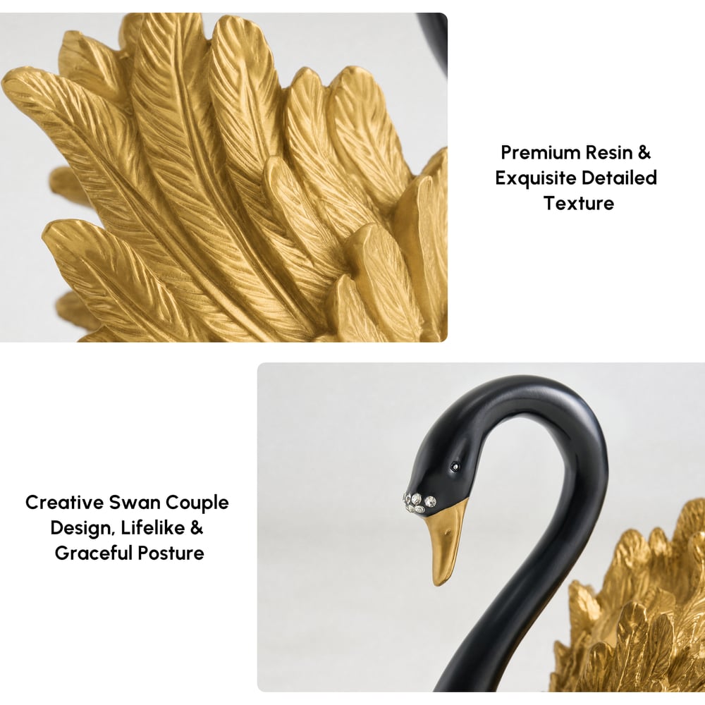 2-Piece Resin Swan Figurines, Black & Gold Decorative Storage Set window image