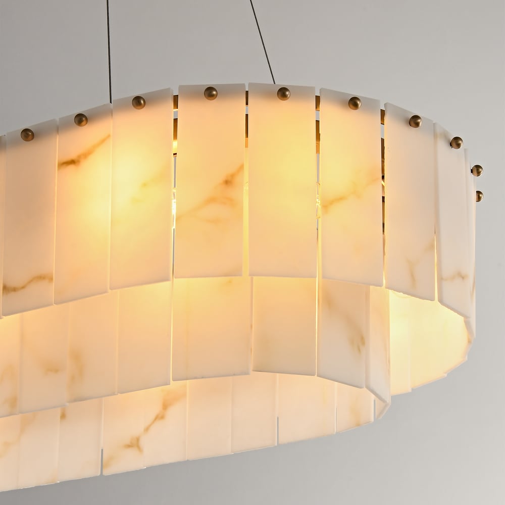 12-Light Linear Chandelier Alabaster-Look 2-Tier Dining Chandelier 40" window image