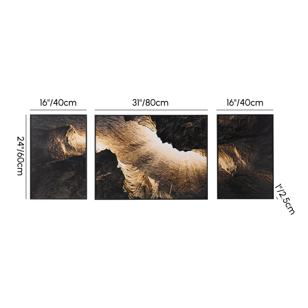 3-Piece Framed Abstract Canvas Wall Art Set with Black Aluminium Frames weights dimensions image