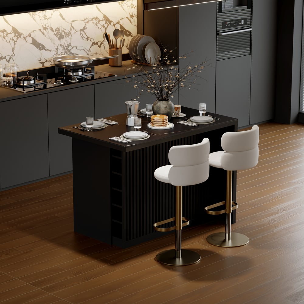 Moderne 50" Matt Sintered Stone Kücheninsel mit Stauraum, Schwarz Schaufensterbilder