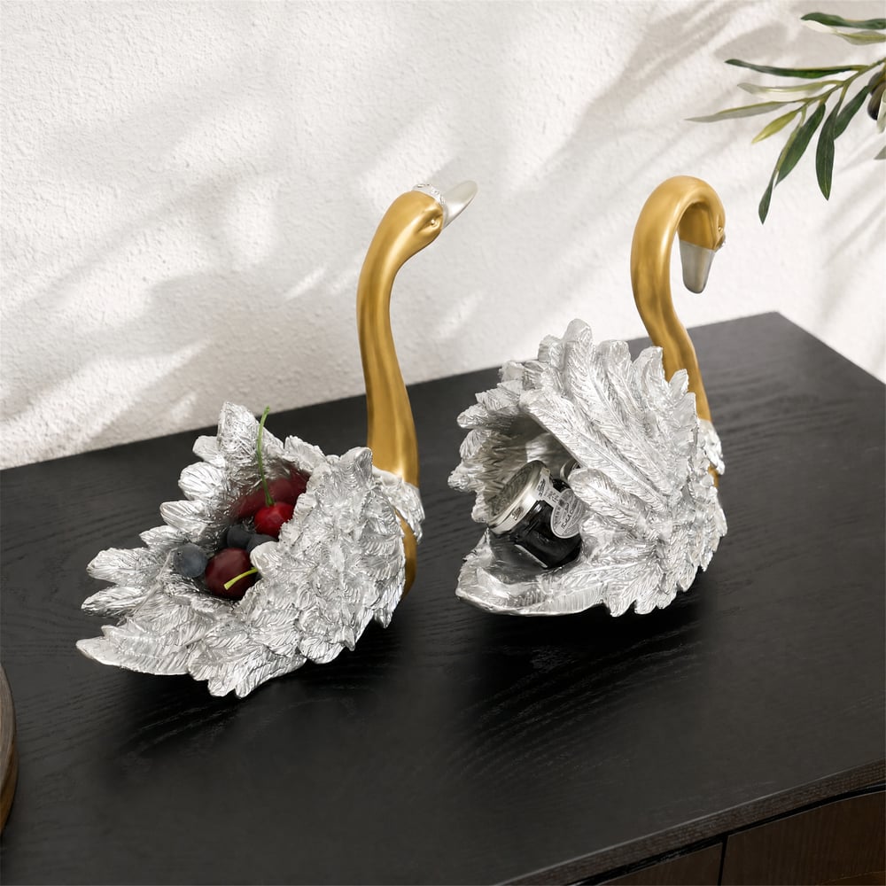 2-Piece Resin Swan Figurines – Elegant Gold Swan Decorative Storage Set window image