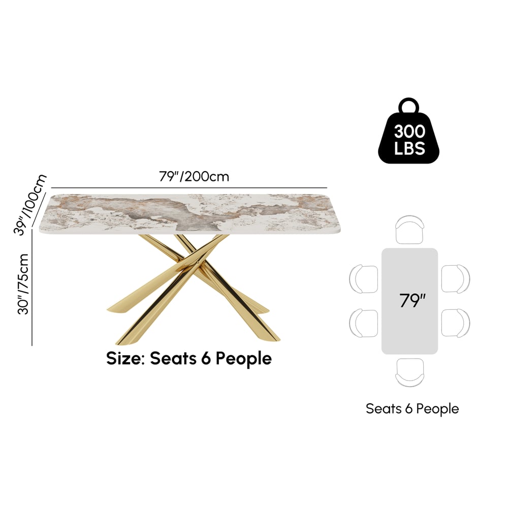 Dining Set 200 cm Rectangle Glossy Pandora Sintered Stone Dining Table with 6 Chairs weights dimensions image