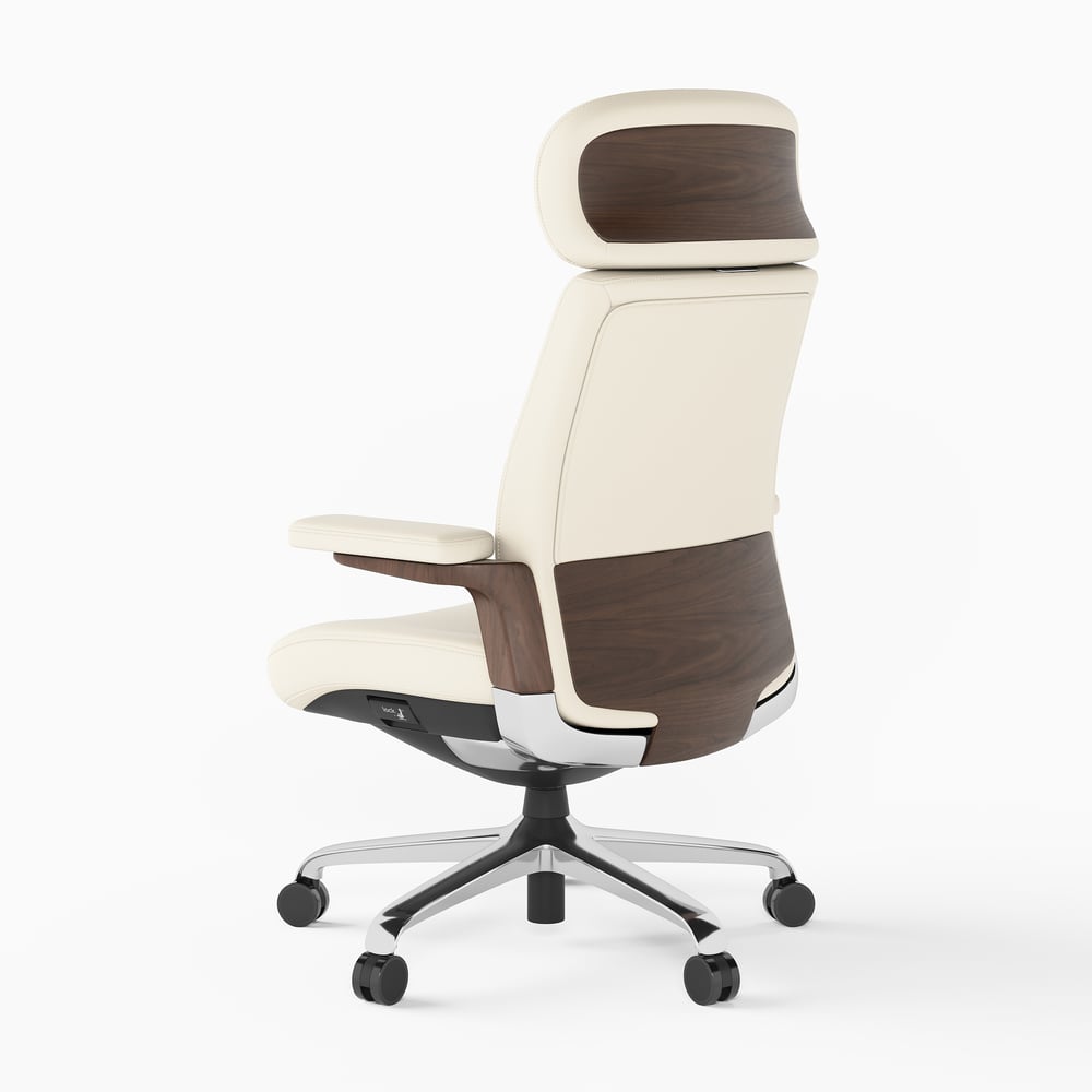 Ivory Genuine Leather Swivel Office Chair with Ergonomic Synchro-Tilt Recline System window image