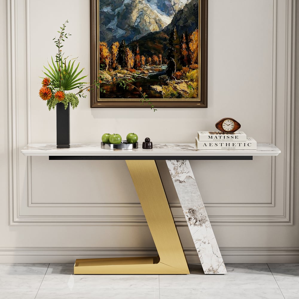 Silexa 60" Modern Console Table with White Sintered Stone Top window image