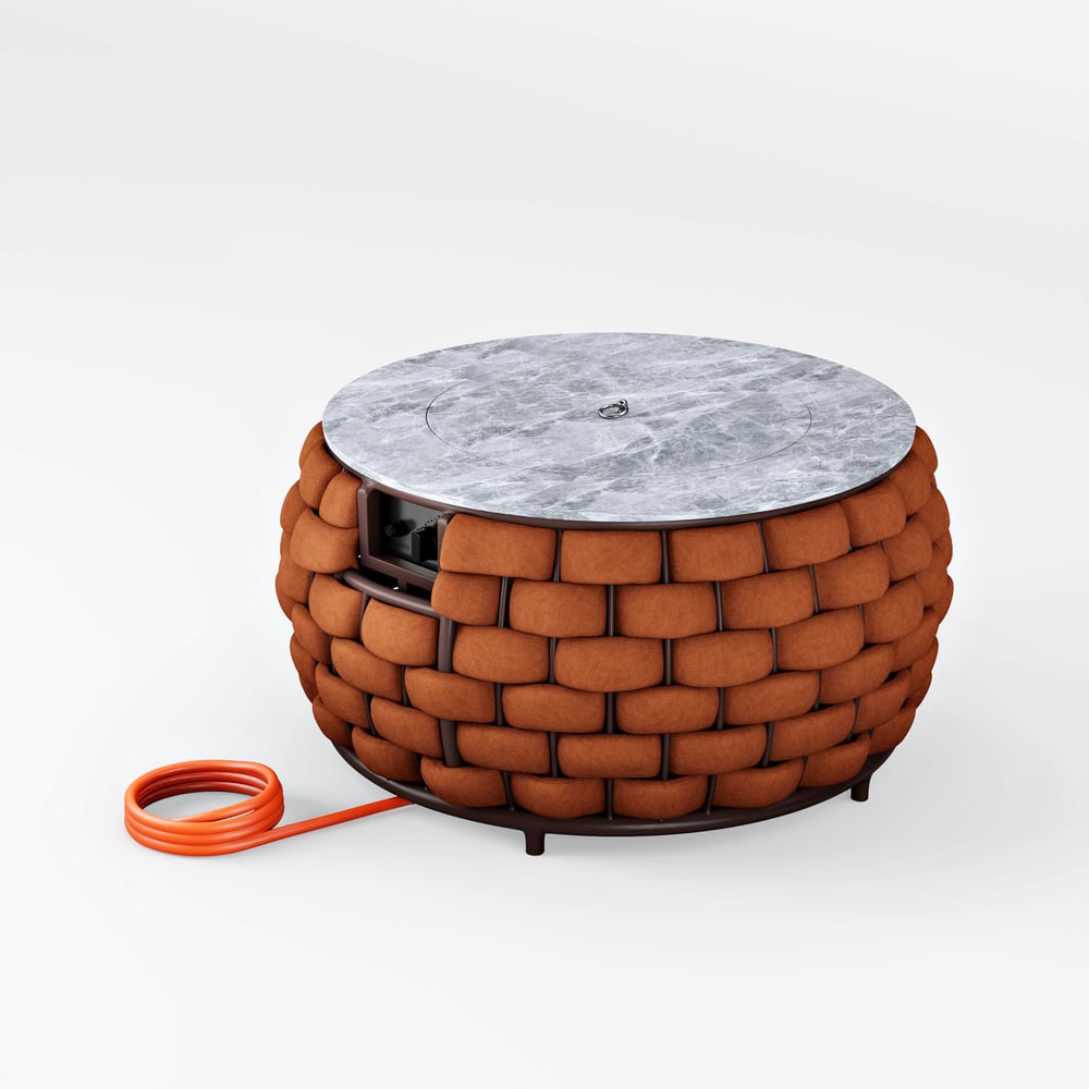 Table brasero ronde sans fumée au propane d'extérieur Cocaro 700 mm en orange image de fenêtre