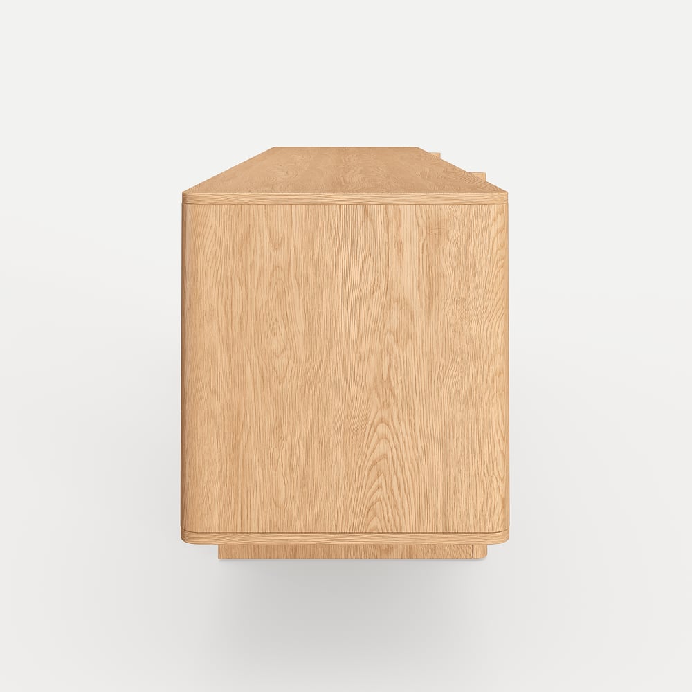 80" Solid Wood Fluted Natural TV Stand with Cabinets window image