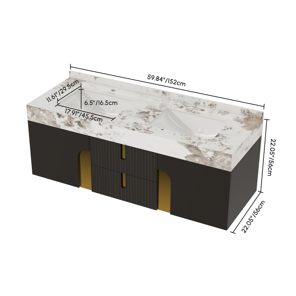 Mueble de baño Artis de 152cm de doble lavabo flotante con encimera de piedra sinterizada pesos dimensiones imagen