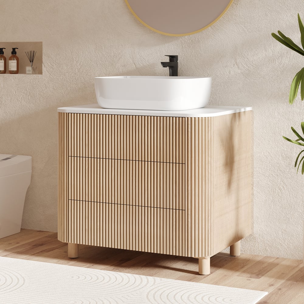 32" Fluted Single Bathroom Vanity with Vessel Sink Freestanding Design window image