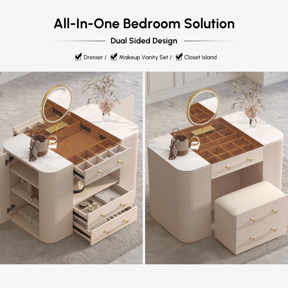 47" Tempered Glass Top Closet Island with Mirror & Jewellery Storage Dresser Vanity window image