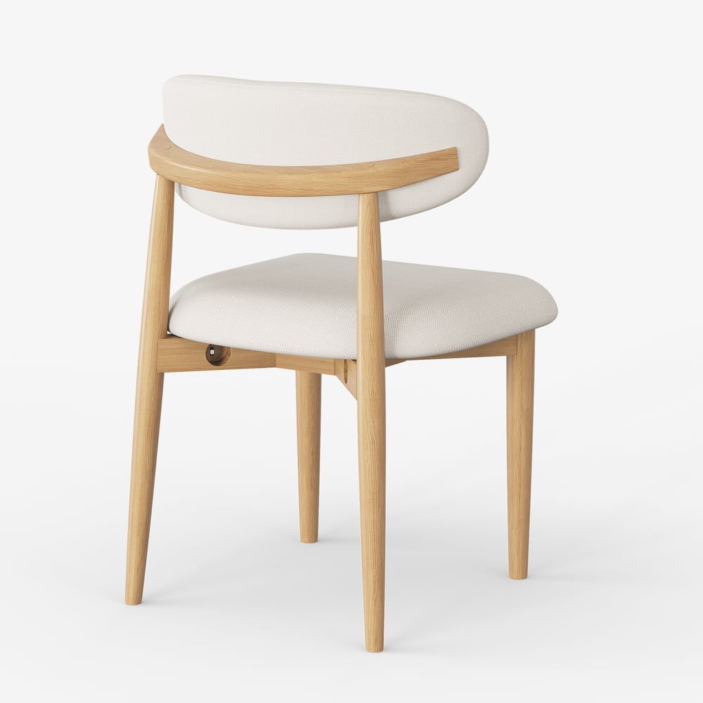 Modern Natural Linen Dining Chair with Rubber Wood Legs, 1 Piece window image