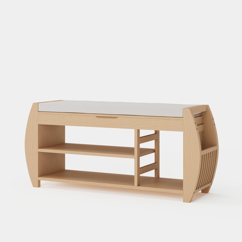 Banc d'entrée en bois massif naturel de 40 pouces avec rangement pour chaussures et étagère à chaussures image de fenêtre