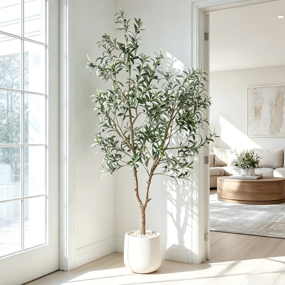 6 ft. Artificial Olive Tree with Planter and Decorative Pebbles window image