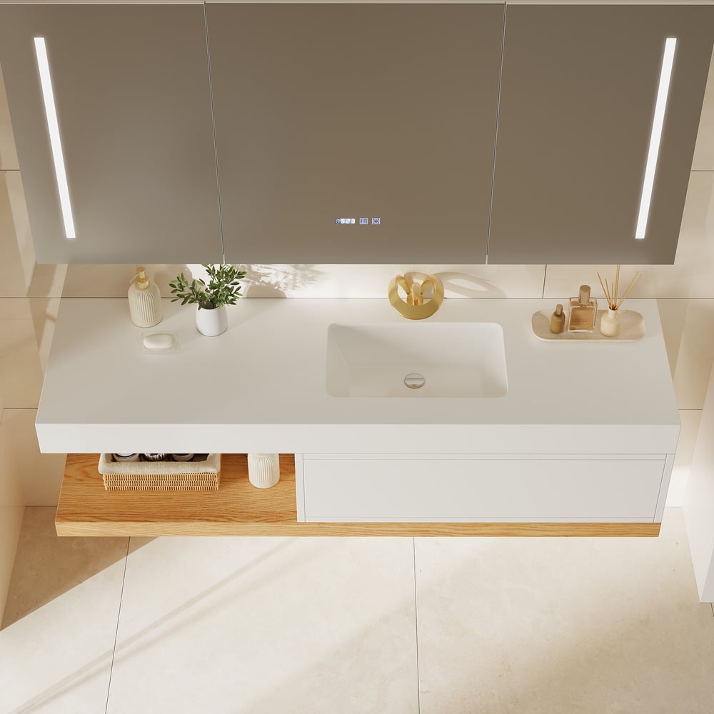 59" Floating Bathroom Vanity & LED Medicine Cabinet Set window image