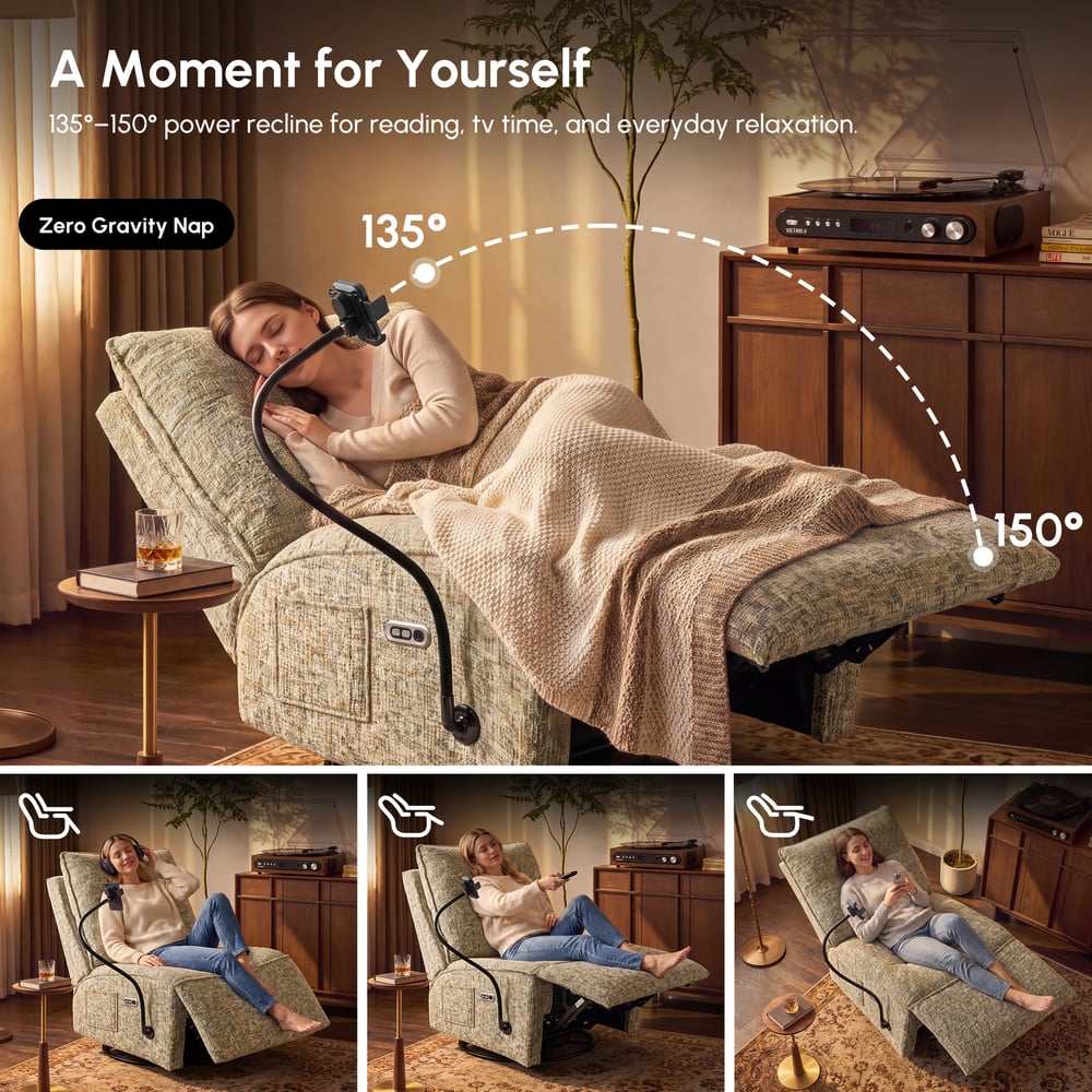 Performance Liner Power Swivel Rocker Recliner Accent Chair with Phone Holder window image