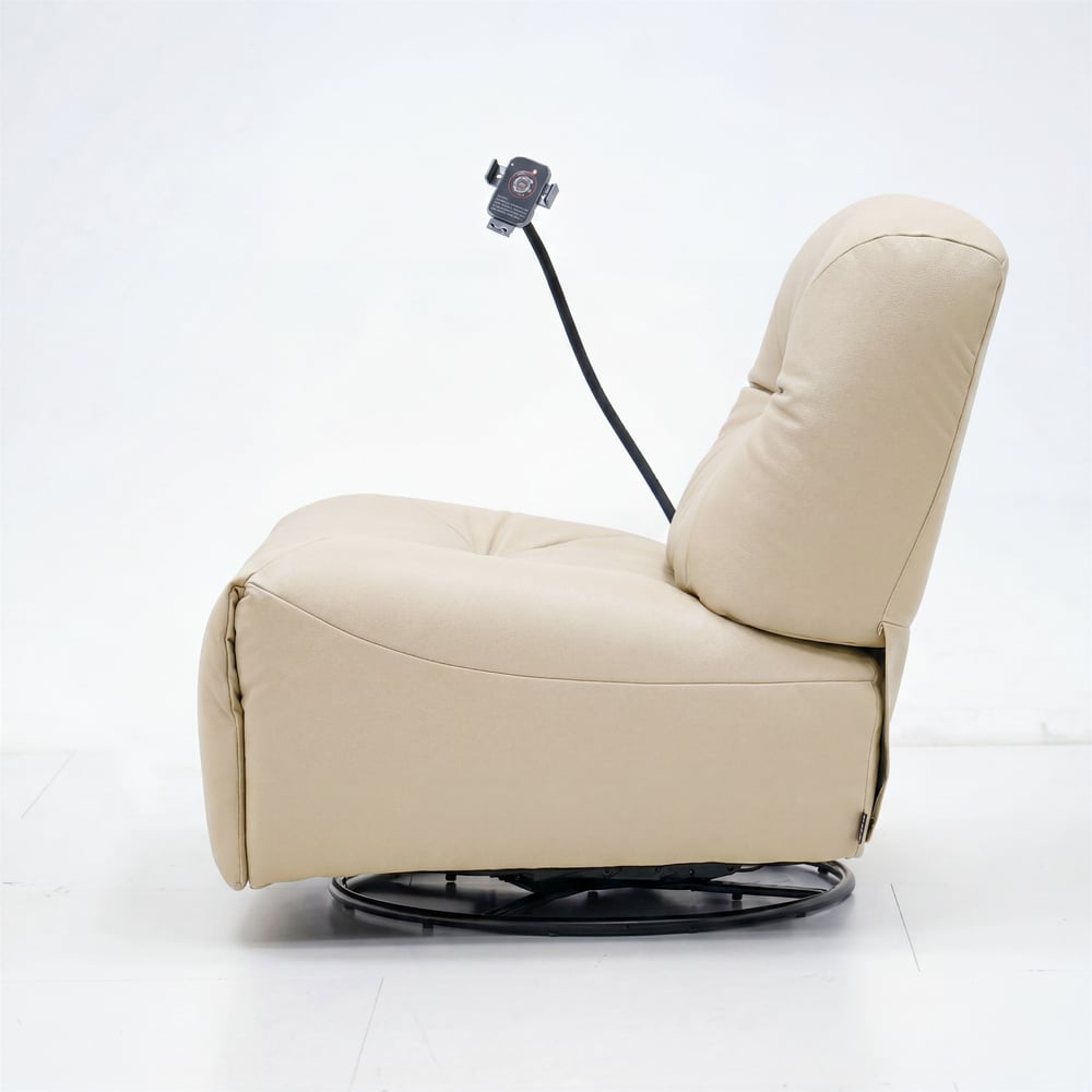 Genuine Leather Power Swivel Rocker Recliner Accent Chair with Phone Holder window image