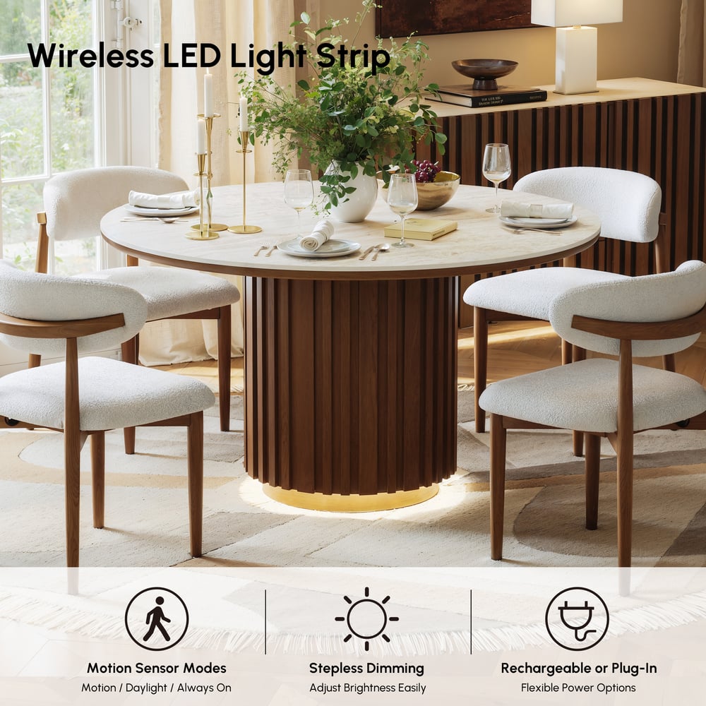Aura 47" Faux Travertine Round Dining Table with Sintered Stone Top, Seats 4 window image
