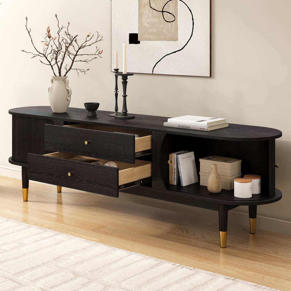 72" Ash Wood Fluted TV Stand with Storage window image