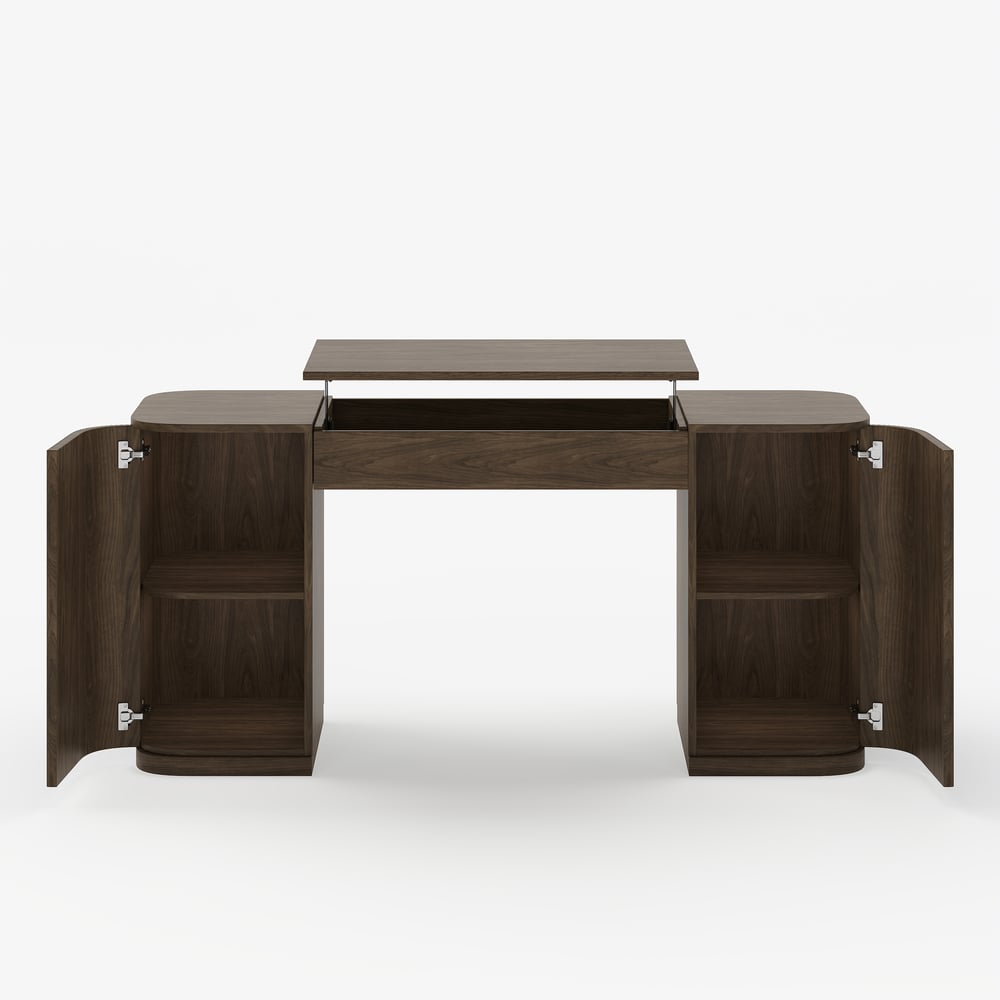 Velign 60" Walnut Standing Computer Desk with 2-Door Storage Cabinet window image