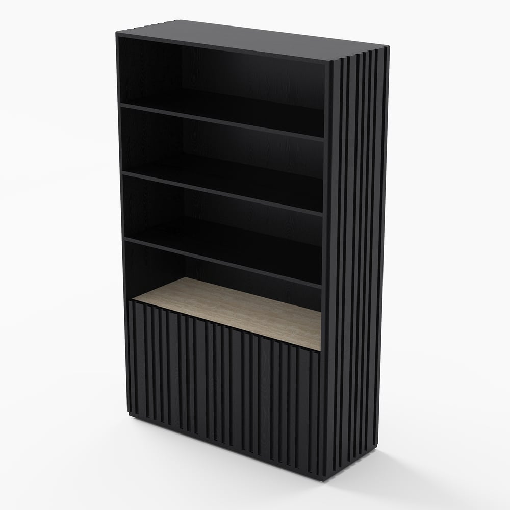 Aura 47" Ash Wood Fluted Bookcase With Sintered Stone Top window image