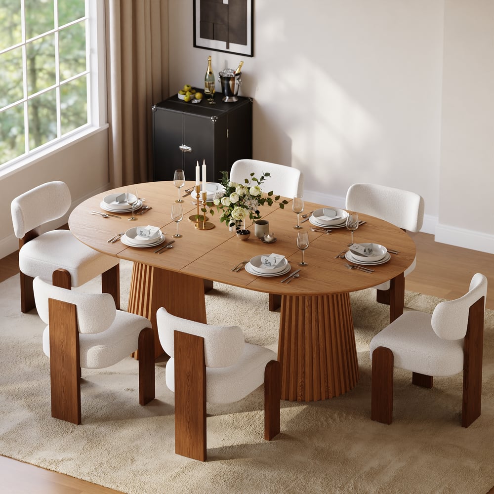 Dining Set 47"–79" Extendable Solid Wood Dining Table with 6 Chairs window image