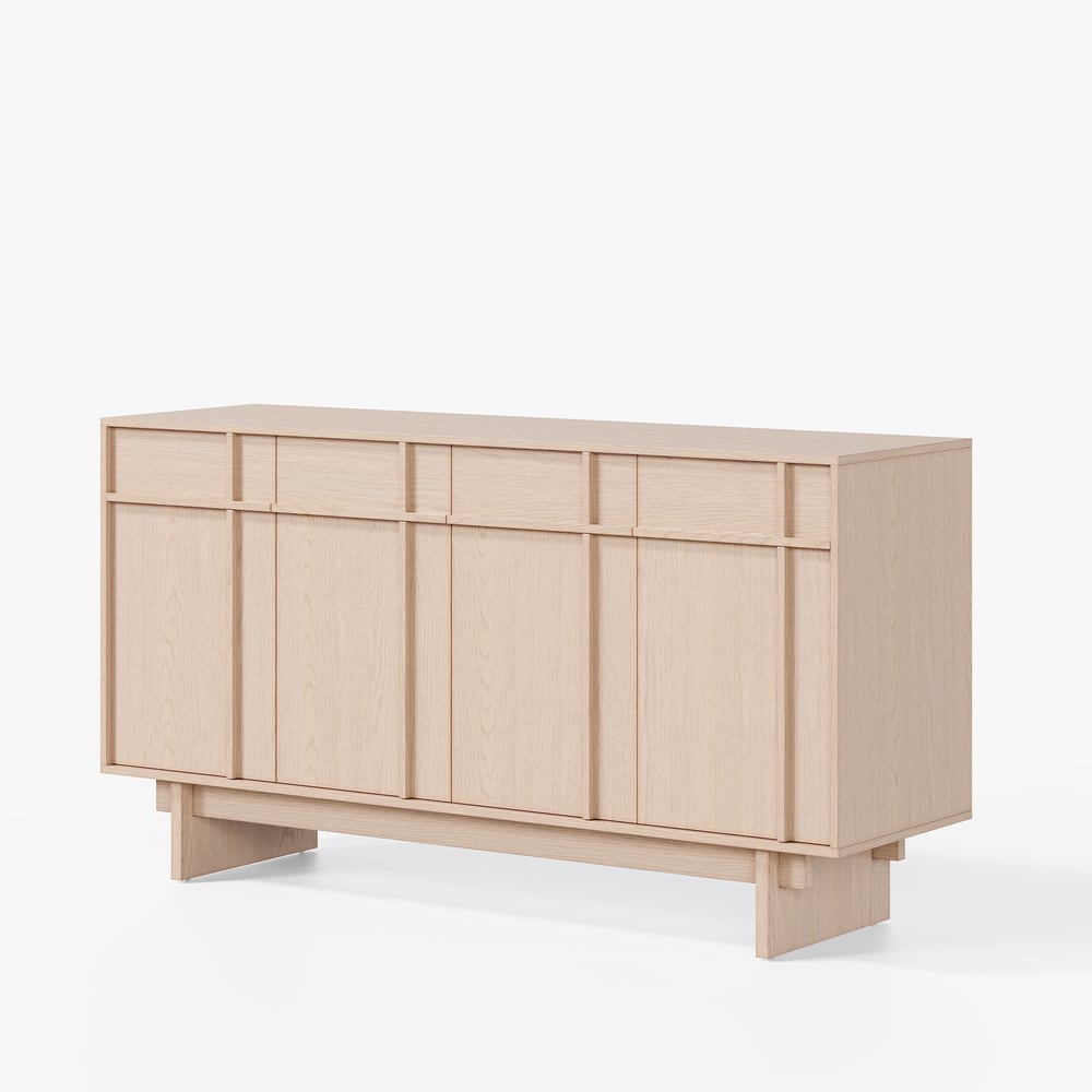 Mid Century Modern 60" Natural Wood Sideboard with Storage & Adjustable Shelves window image