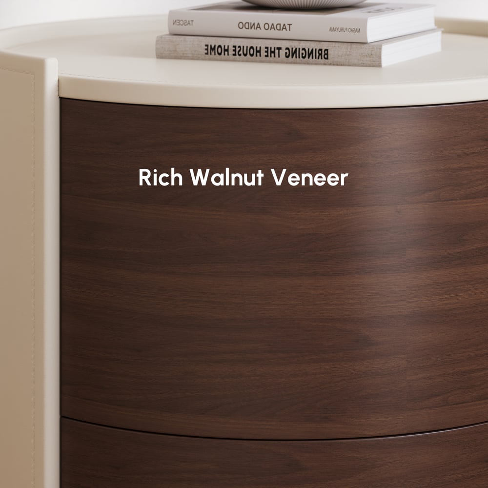 Modern Saddle Leather 2-Drawer Nightstand with Charging Station & Light window image