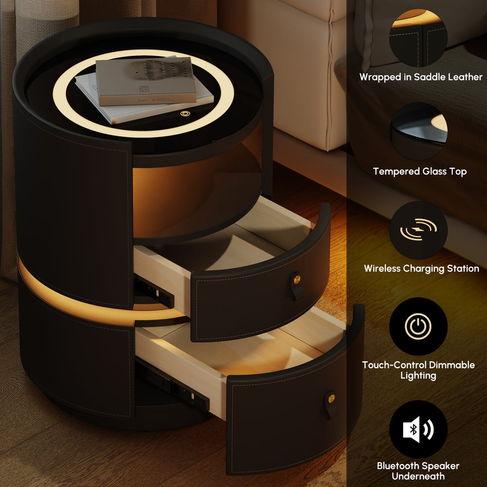 Modern Saddle Leather Smart  LED Nightstand window image